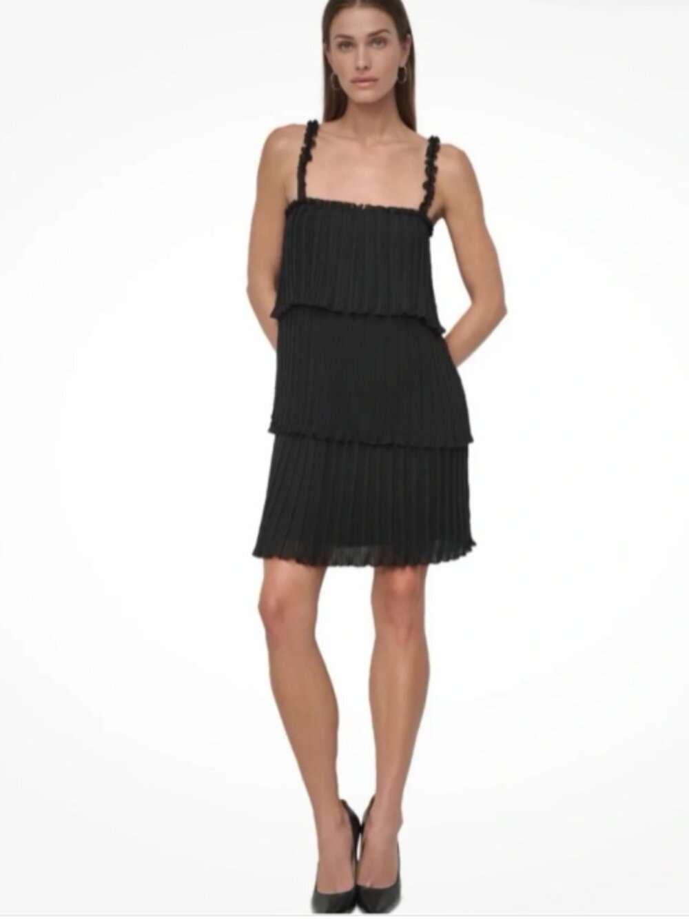 DKNY Pleated Chiffon Tiered Flapper Mini Dress 1920s Style - Size 6 NWT